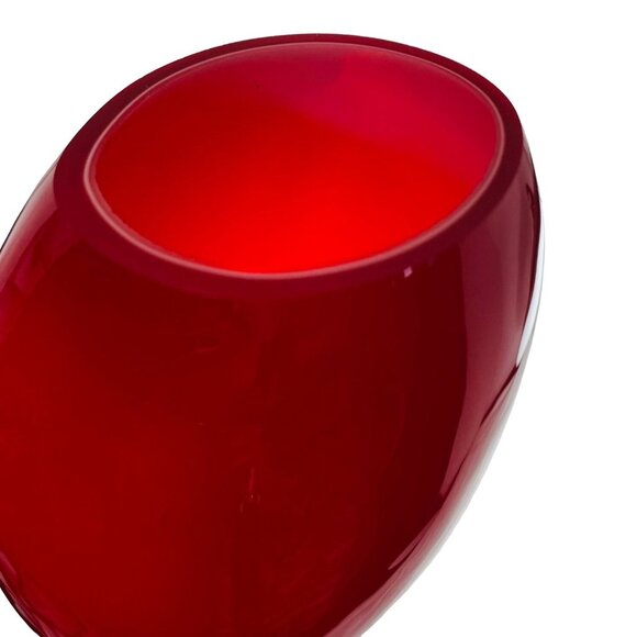 Red Mid Century Modern Glass Vase White Glazing Inside Heavy U - Picture 2 of 9